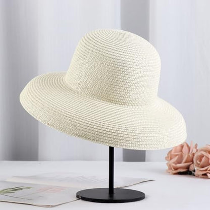 Women's Floppy Wide Brim Summer Beach Straw Hat UPF 50+ Sun Hat - color: Milky White
