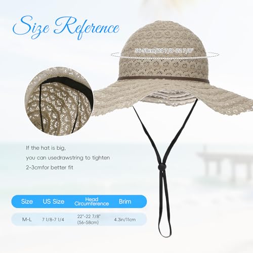 Womens Beach Sun Hats for Summer, Floppy Packable Wide Brim Hat for Vacation Travel - color: Khaki