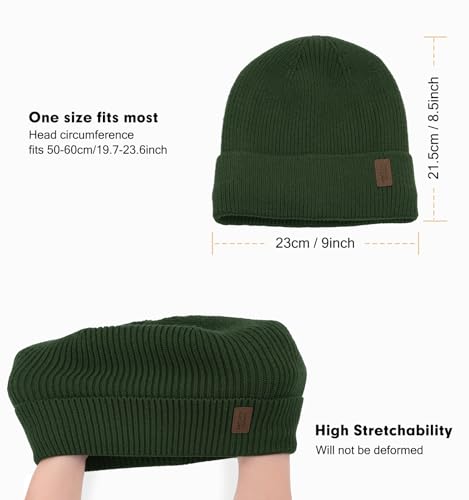 Wmcaps Winter Beanie for Men Women, Soft Warm Fleece Lined Knit Hat - color: Army Green