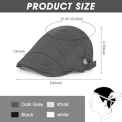 3Pcs Cotton Newsboy Hat for Men Cool Adjustable Flat Cap - color: #Black+white+darkgrey