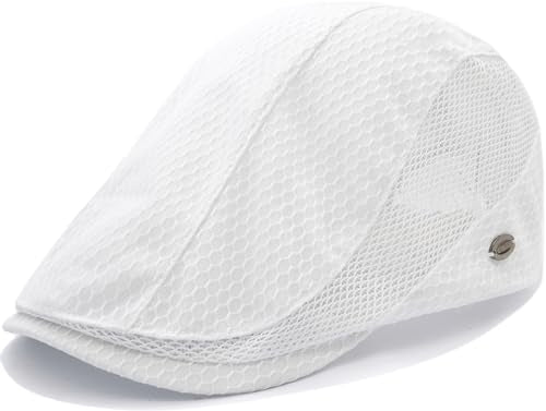 Mesh Cap Breathable Summer Newsboy Hat Adjustable Beret Ivy Cap Irish Cabbie Driving Fishing Hats - color: White