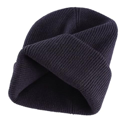 Connectyle Thick Cuffed Beanie for Men & Women Double Layer Knit Winter Hat Acrylic Watch Hat Warm Stocking Skull Cap - color: Navy Blue