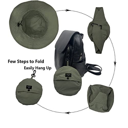 woogwin Waterproof Bucket Rain Hat with Chin Strap Quick Dry Packable Boonie Sun Hat Safari Hat UV Protection - color: Green