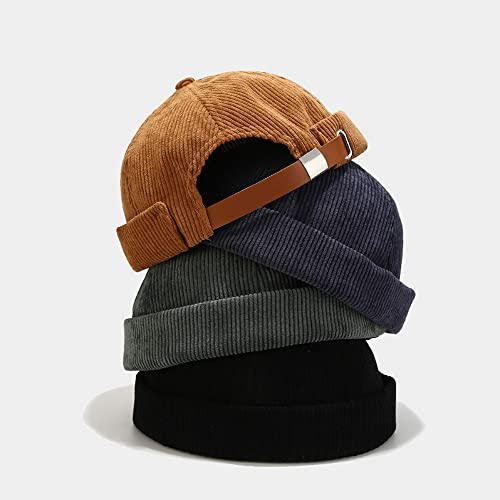 Stylish Corduroy No Brim Harbour Skull Cap with Strap - color: 99-green