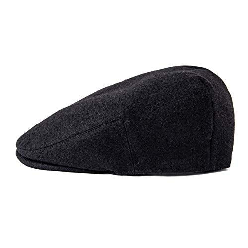 FEINION Men's Wool Tweed Newsboy Ivy Cap Gatsby Golf Flat Hat - color: Black, size: 7 1/4