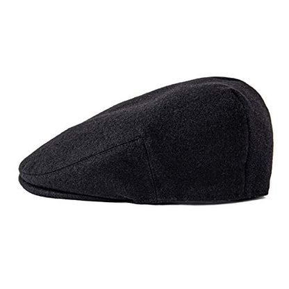 FEINION Men's Wool Tweed Newsboy Ivy Cap Gatsby Golf Flat Hat - color: Black, size: 7 3/4