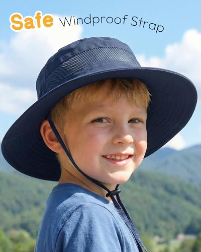 HONGTEYA Baby Toddler Sun Hat, Summer Mesh Bucket Beach Hat for Boys Girls - color: Grey+navy Blue, size: 6-24 Months