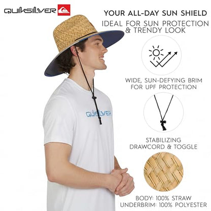 Quiksilver Men's Wide Brim Outdoor Lifeguard Straw Sun Hat - color: Monaco Blue, size: Small-Medium