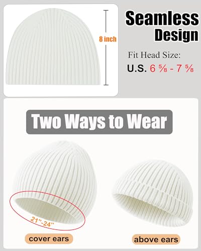 ROYBENS Wool Beanie for Men Women, Seamless Knit Warm Winter Hat Skull Caps - color: 1pcs-white