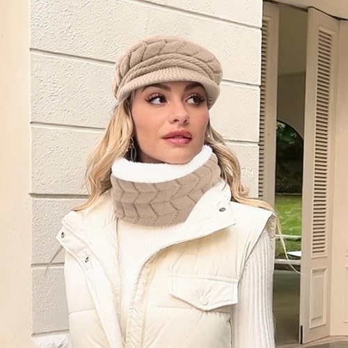Loritta Womens Winter Beanie Hats, Thick Warm Beanie with Visor Brim - color: Khaki