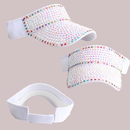 Bling Visor Shiny Rhinestones Sport Sun Adjustable Summer Cap Visor Caps for Women Men - color: A-white