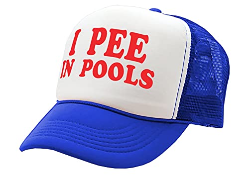 I Pee in Pools - Funny Dare Gag Gift Joke - Vintage Retro Style Trucker Cap Hat - color: Royal