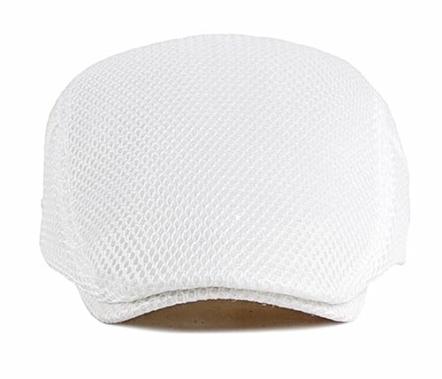 DIYDECAL Mens Breathable Mesh Summer Hat Adjustable Newsboy Beret Ivy Cap Cabbie Flat Cap - color: White