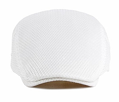 DIYDECAL Mens Breathable Mesh Summer Hat Adjustable Newsboy Beret Ivy Cap Cabbie Flat Cap - color: White