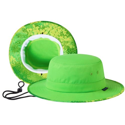 UPF 50+ Foldable Sun Hat Patterned Under Brim Bucket Hats for Summer Hiking Fishing Beach Safari Men Women - color: Apple Green, size: Medium