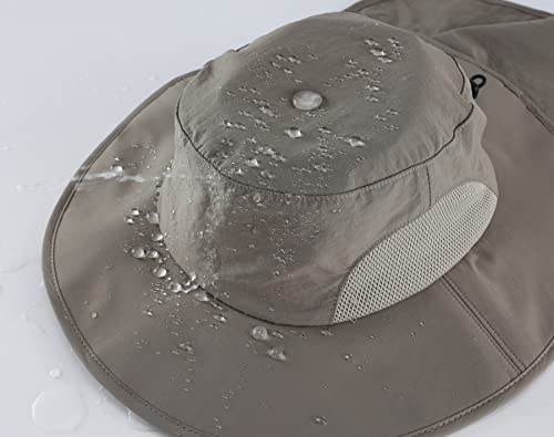 Home Prefer Outdoor UPF50+ Mens Sun Hat with Neck Flap Womens UV Protection Hat Wide Brim Safari Fishing Hiking Gardening Hat - color: Cool Grey