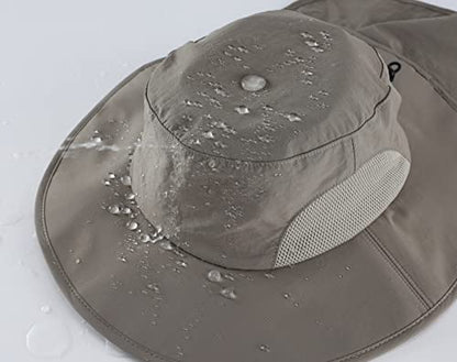 Home Prefer Outdoor UPF50+ Mens Sun Hat with Neck Flap Womens UV Protection Hat Wide Brim Safari Fishing Hiking Gardening Hat - color: Cool Grey