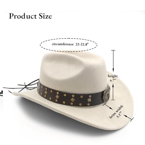 LIDHAY Cowboy Hat for Women Men with Shapeable Wide Brim Western Suede Hat for Cowboys and Cowgirls - color: Beige