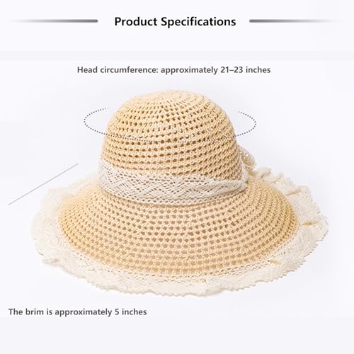 Women's Wide Brim Straw Sun Hat Beach Travel Bucket Hat Packable - color: Beige