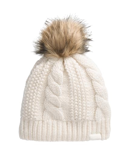 THE NORTH FACE Women's Oh Mega Fur Pom Lined Beanie | Deep Fit, Cuffed Winter Hat With Soft Cable Knit & Fleece Lining - color: White Dune