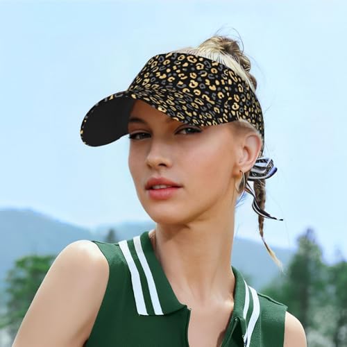 Adjustable Lightweight Open Top Sports Sun Visor Hat Cap for Golf Tennis - color: Classic Black Gold Leopard