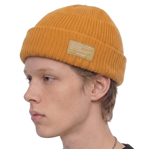 UNDERCONTROL Winter Trawler Fisherman Beanie Men Women Unisex Stylish Plain Docker Skull Hat Roll up Watch Cap Color Pack - color: Mustard