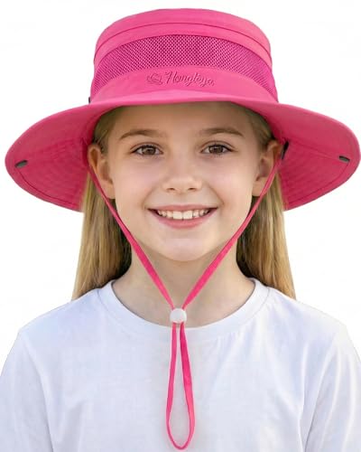 HONGTEYA Kids Sun Hat UPF 50+ Toddler Bucket Summer Hat Fishing Outdoor - color: Rose Red, size: 5-13 Years