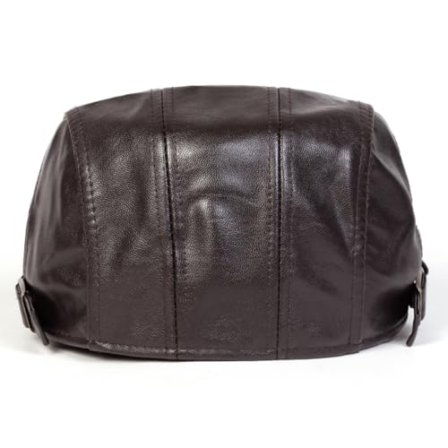 Newsboy Cap for Men, Flat Cap, PU Leather Hat - color: Buckle| Brown