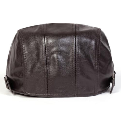 Newsboy Cap for Men, Flat Cap, PU Leather Hat - color: Buckle| Brown