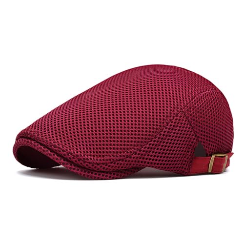meioro Mens Breathable Mesh Summer Hat Adjustable Flat Cap Newsboy Beret Ivy Cap Irish Cabbie Fishing Hats - color: Burgundy