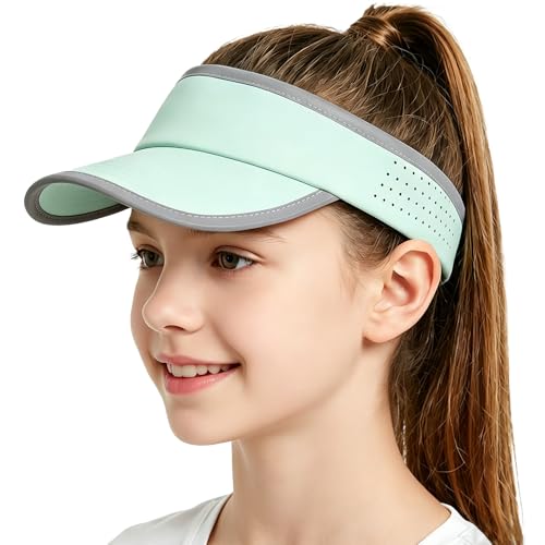 Kids Sun Visor Hats for Girls Boys Reflective Sports Hats Summer Beach Running Tennis Golf Caps Age 8-14 - color: Reflective Strip-mint