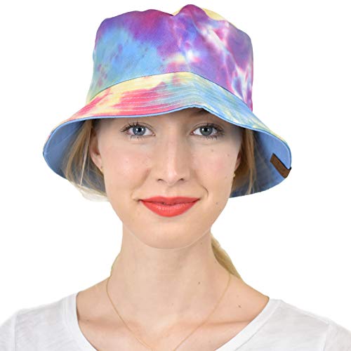 C.C Unisex 100% Cotton Packable Reversible Tie Dye Bucket Sun Hat - color: Hot Pink/Light Blue