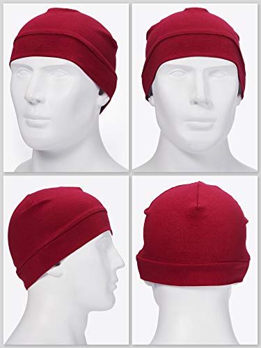 Syhood 4 Cotton Skull Caps for Men Women Sleep Night Hat Beanie - color: Gray, Wine Red, Navy Blue, Black