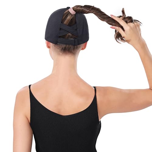 ZTL Womens High Ponytail Baseball Cap Performance Mesh Hat, Lightweight Quick Dry Race Day Running Hat with Reflective Trim - color: Grey
