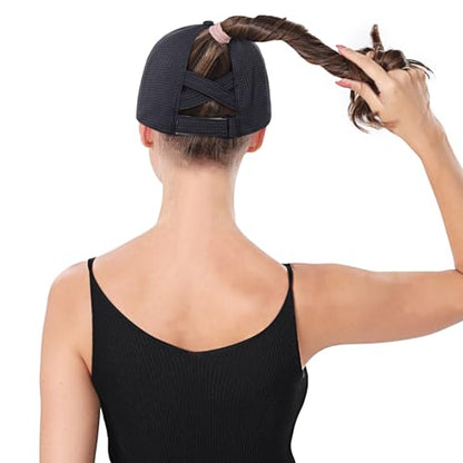 ZTL Womens High Ponytail Baseball Cap Performance Mesh Hat, Lightweight Quick Dry Race Day Running Hat with Reflective Trim - color: Grey