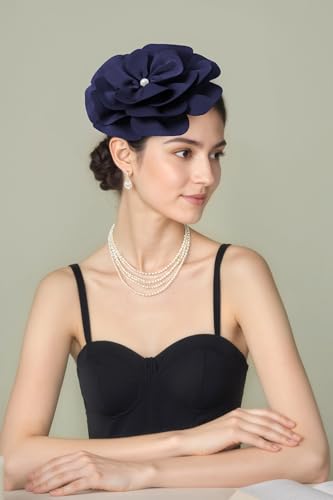 BABEYOND Fascinators Hats for Women Layered Flower Tea Party Derby Hats - color: Navy Blue