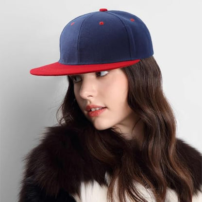 Snapback Hat Flat Bill Visor Hats Adjustable Hip Hop Baseball Cap for Women Men - color: Navy Red