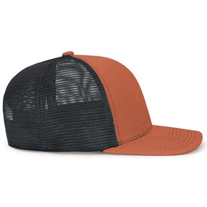 Pacific Headwear Contrast Stitch Trucker Pacflex Snapback Cap - color: Rust/Light Charcoal/Rust