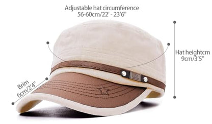 Flat Top Cap for Men Soft Cotton Adjustable Military - color: Khaki