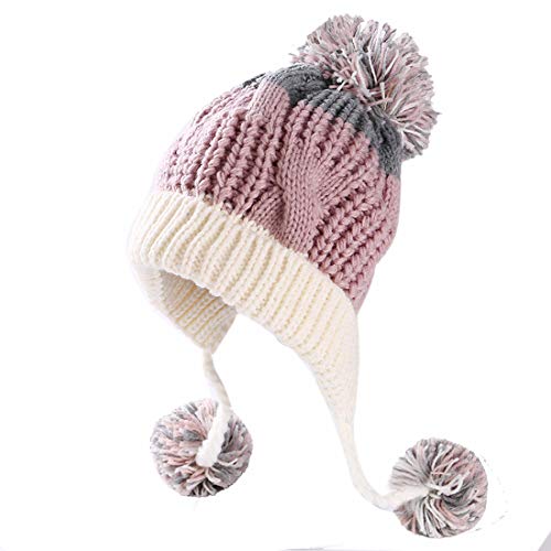 HUAMULAN Women Winter Sherpa Beanie Hats Knit Fleece Lined Ear Flaps - color: Pink White
