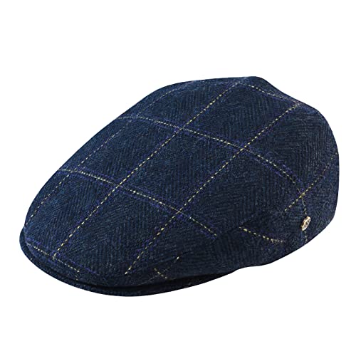 VOBOOM Men's Herringbone Flat Ivy Newsboy Hat Wool Blend Gatsby Cabbie Cap - color: Plaid Blue, size: 7 7/8