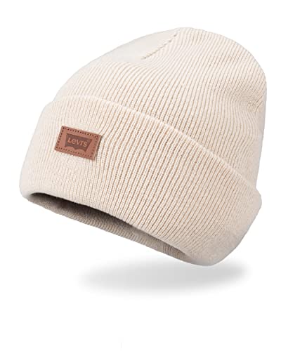 Levi's Mens All-Season Hero Beanie Soft Knit Cuffed Winter Hat, Warm & Comfortable Everyday Style - color: Cream Solid