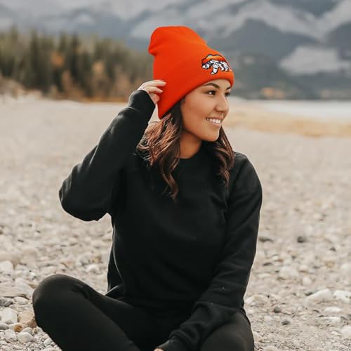 Knit Winter Beanie Hats for Men Women Cuffed Skull Cap with Mountain Embroidery Outdoor Christmas & New Year Gifts - color: Bear/Orange