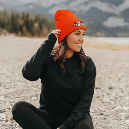 Knit Winter Beanie Hats for Men Women Cuffed Skull Cap with Mountain Embroidery Outdoor Christmas & New Year Gifts - color: Bear/Orange