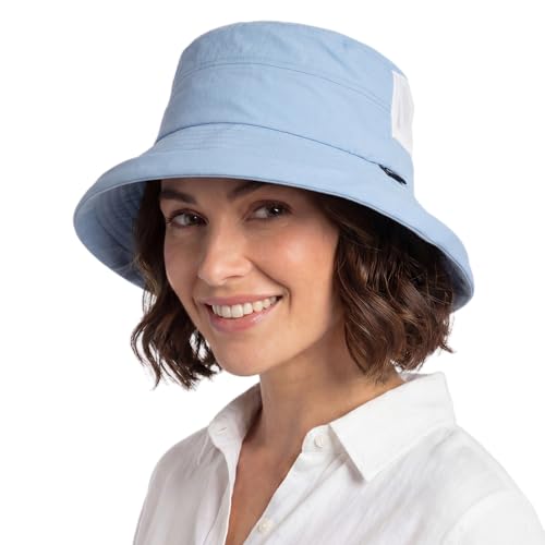 TOP-EX UVCoolix™ Women's Cooling Bucket Sun Hat with Ponytail Hole Wide Brim UPF 50 Packable Summer Travel Outdoor - color: Misty Periwinkle, size: Large-X-Large