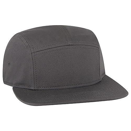 Ashen Fane 5 Panel Superior Cotton Twill Square Flat Visor Adjustable Camper Hat - color: Snapback-charcoal Gray