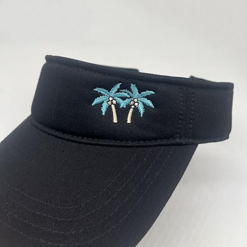 Embroidered Adjustable Sun Visor for Women Men Outdoor Golf Tennis - color: Palm Tree/Black