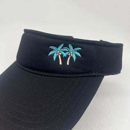 Embroidered Adjustable Sun Visor for Women Men Outdoor Golf Tennis - color: Palm Tree/Black