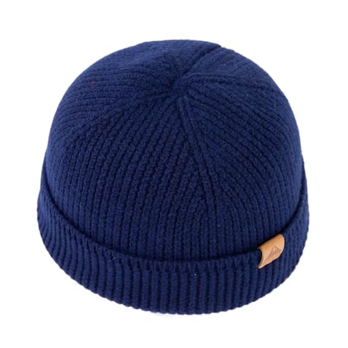 TOP-EX 100% Australian Merino Wool Fisherman Beanie, Short Cuffed Knit - color: Metro Navy, size: Medium-Large