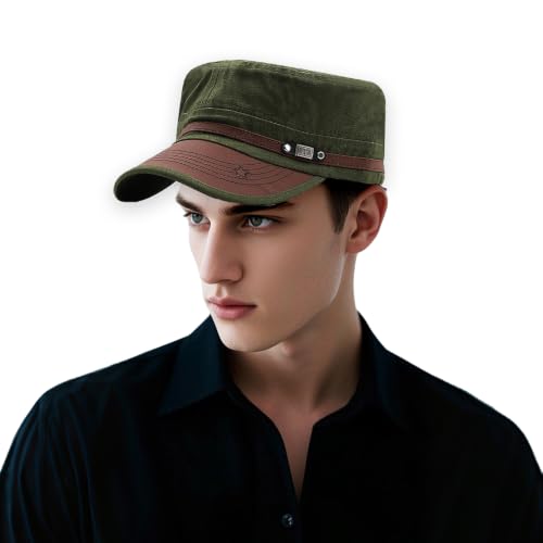 Cadet Army Cap for Men Women Military Adjustable Unisex Flat Top Hat - color: Army Green